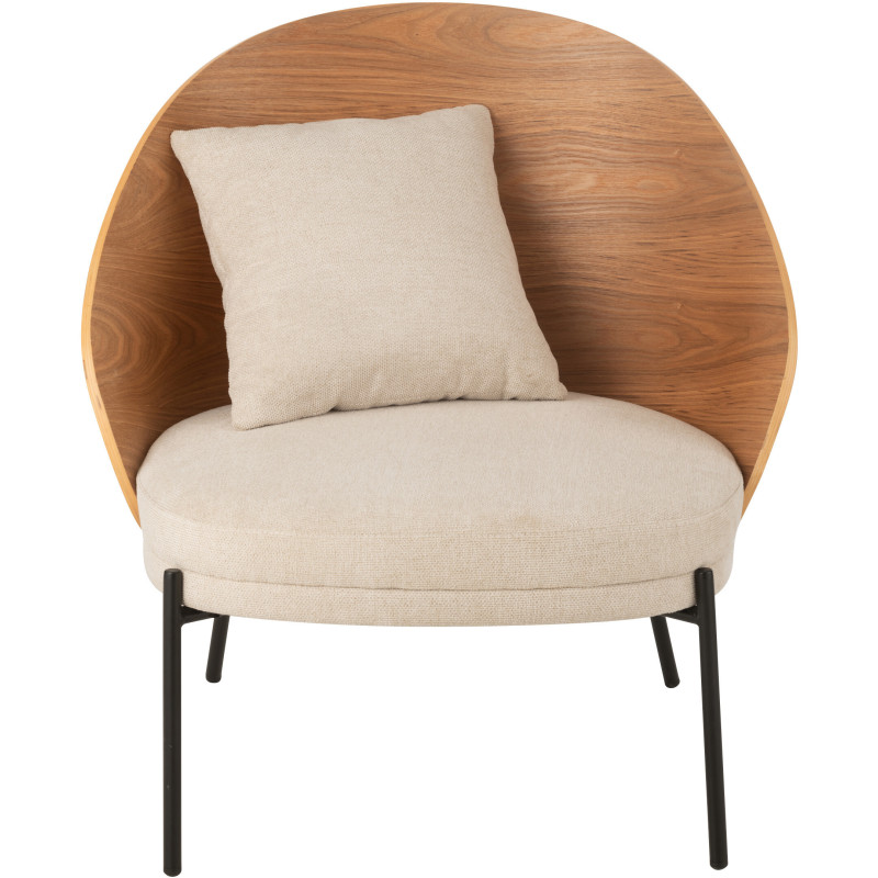 Fauteuil lounge en Tissu Beige Bois Naturel Métal Noir Lone - 2