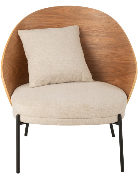 Fauteuil lounge en Tissu Beige Bois Naturel Métal Noir Lone - 2