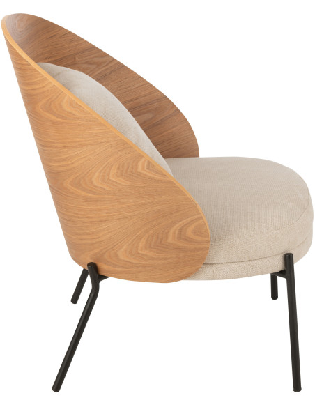 Fauteuil lounge en Tissu Beige Bois Naturel Métal Noir Lone - 3