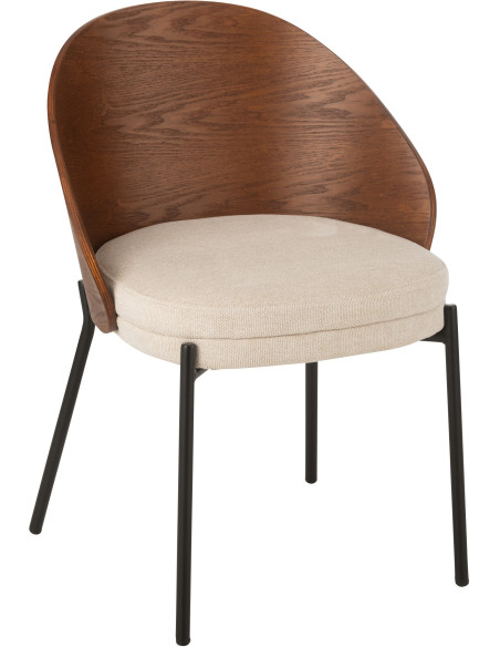 Chaise design en Tissu Beige Bois Marron Métal Noir Lone - 1