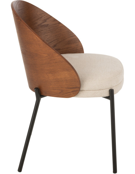 Chaise design en Tissu Beige Bois Marron Métal Noir Lone - 3