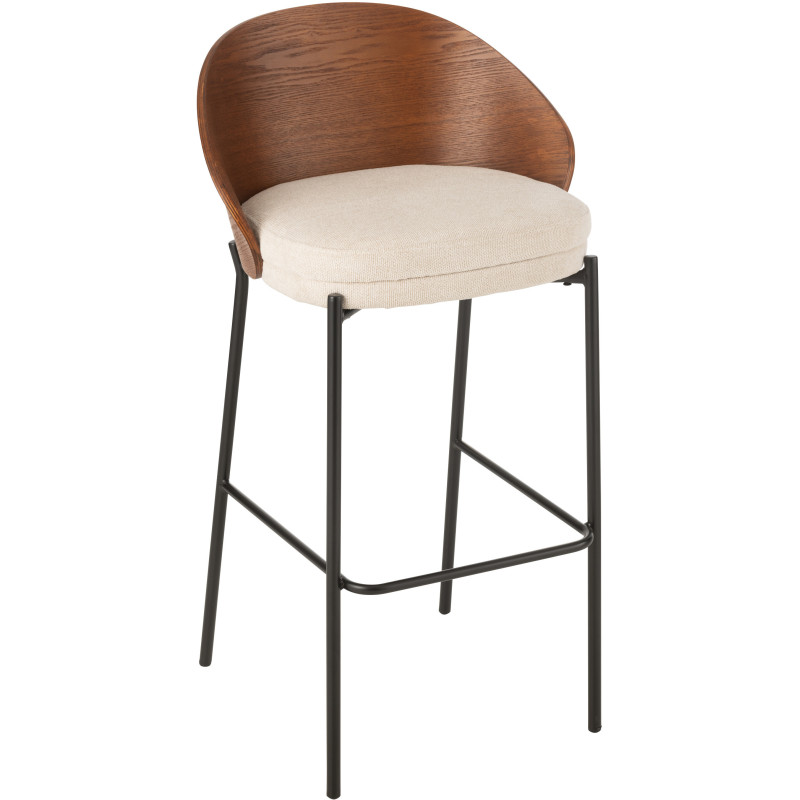 Tabouret de bar design en Tissu Beige Bois Marron Métal Noir Lone - 1
