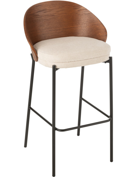 Tabouret de bar design en Tissu Beige Bois Marron Métal Noir Lone - 1