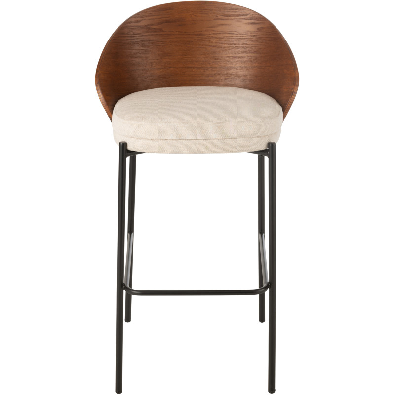 Tabouret de bar design en Tissu Beige Bois Marron Métal Noir Lone - 2