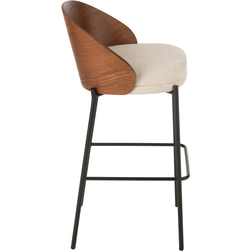 Tabouret de bar design en Tissu Beige Bois Marron Métal Noir Lone - 3