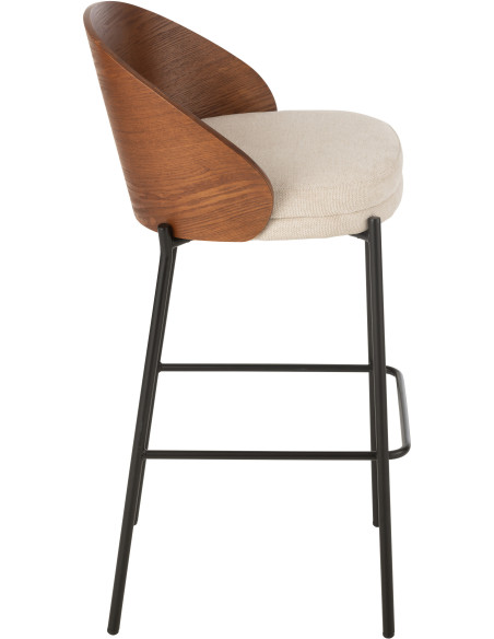 Tabouret de bar design en Tissu Beige Bois Marron Métal Noir Lone - 3