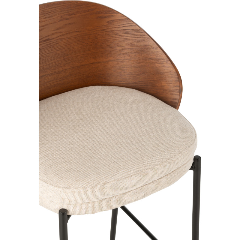 Tabouret de bar design en Tissu Beige Bois Marron Métal Noir Lone - 6