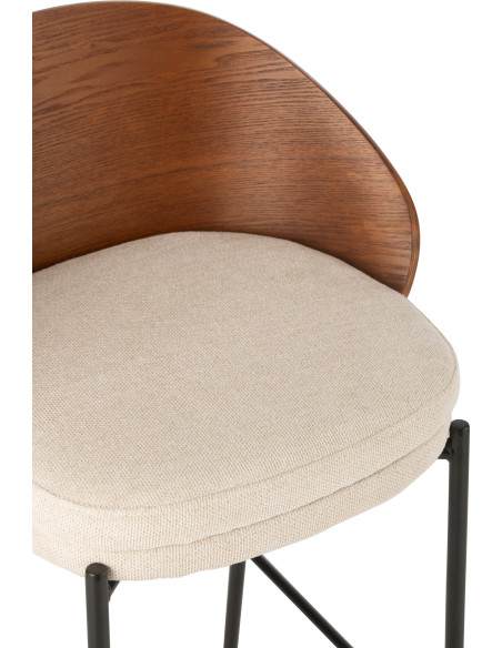 Tabouret de bar design en Tissu Beige Bois Marron Métal Noir Lone - 6