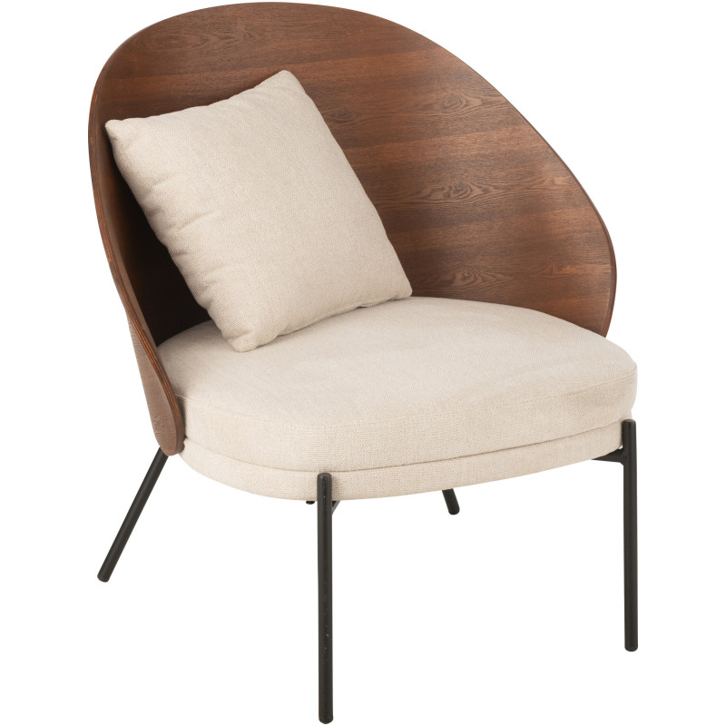 Fauteuil lounge en Tissu Beige Bois Marron Métal Noir Lone - 1