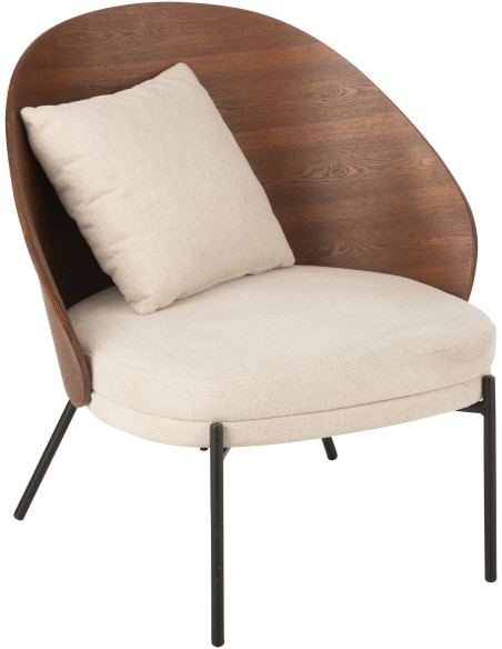 Fauteuil lounge en Tissu Beige Bois Marron Métal Noir Lone - 1