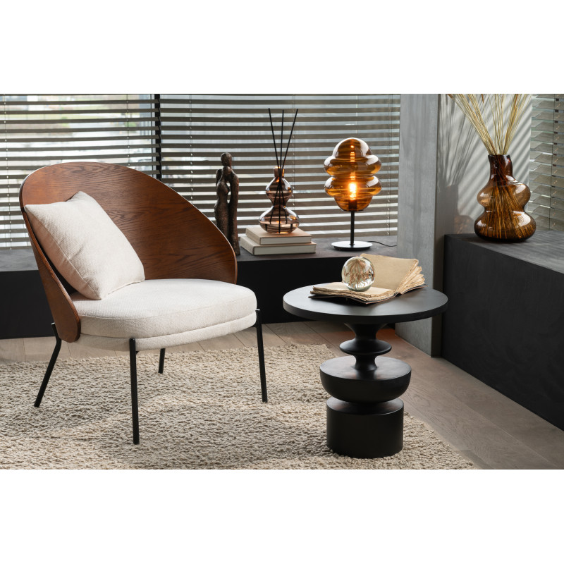 Fauteuil lounge en Tissu Beige Bois Marron Métal Noir Lone - 2