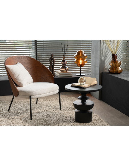 Fauteuil lounge en Tissu Beige Bois Marron Métal Noir Lone - 2