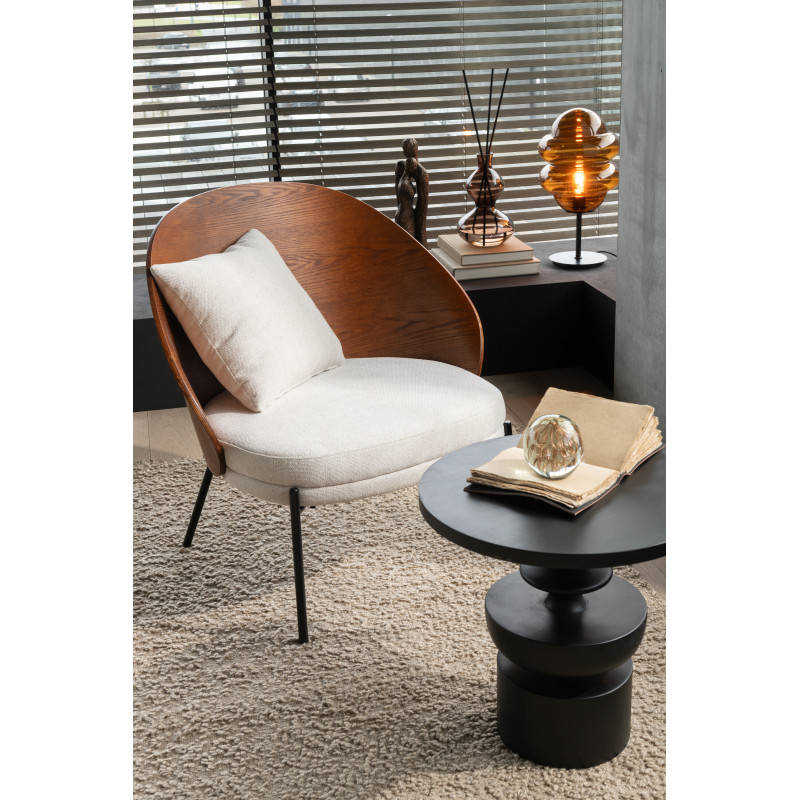 Fauteuil lounge en Tissu Beige Bois Marron Métal Noir Lone - 11