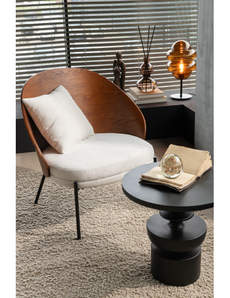 Fauteuil lounge en Tissu Beige Bois Marron Métal Noir Lone - 11