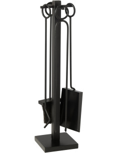 Valet de cheminée moderne 4 accessoires en Métal Noir Flamino - 1
