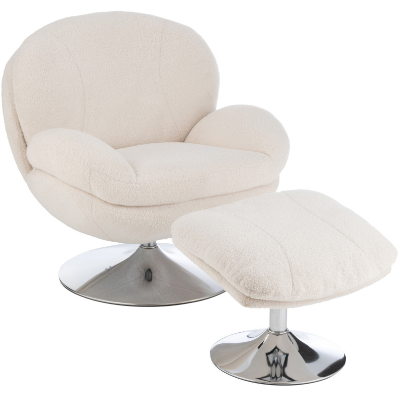 Fauteuil relax moderne avec repose-pieds en Tissu Crème Métal Argenté Chill - 1