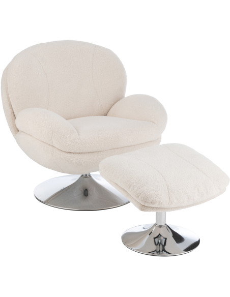 Fauteuil relax moderne avec repose-pieds en Tissu Crème Métal Argenté Chill - 1