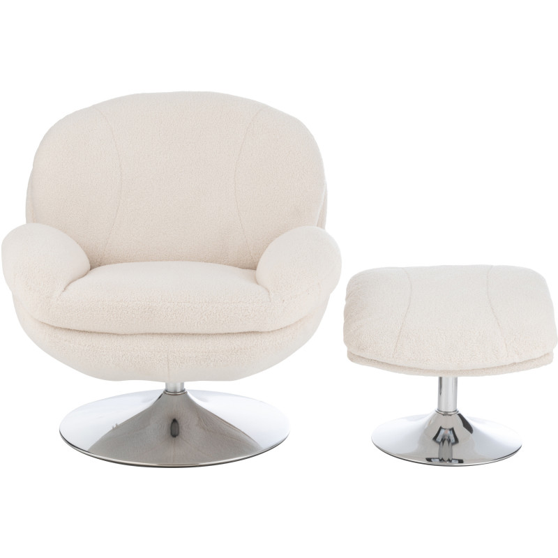 Fauteuil relax moderne avec repose-pieds en Tissu Crème Métal Argenté Chill - 2