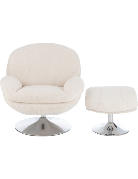 Fauteuil relax moderne avec repose-pieds en Tissu Crème Métal Argenté Chill - 2