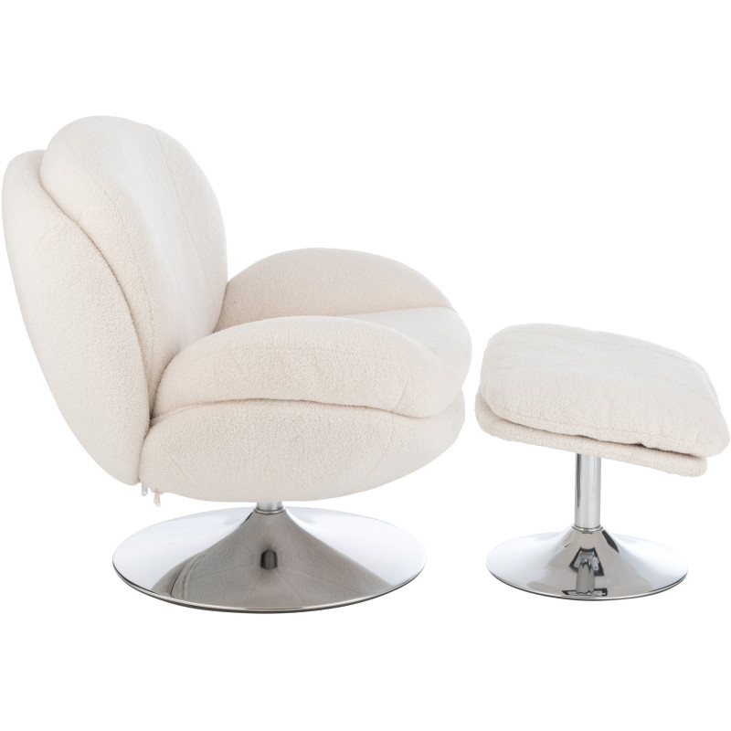 Fauteuil relax moderne avec repose-pieds en Tissu Crème Métal Argenté Chill - 3