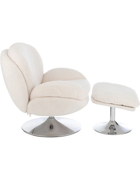 Fauteuil relax moderne avec repose-pieds en Tissu Crème Métal Argenté Chill - 3