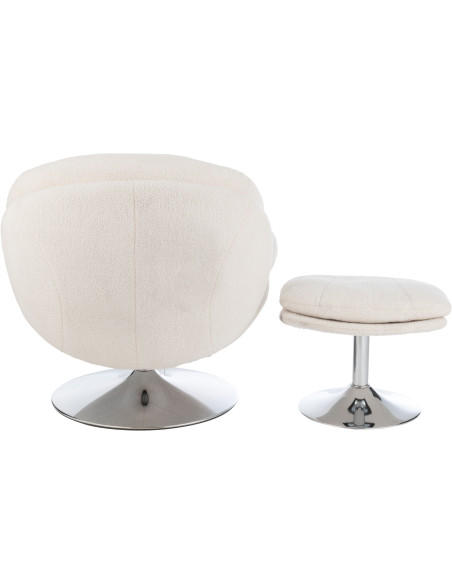 Fauteuil relax moderne avec repose-pieds en Tissu Crème Métal Argenté Chill - 4
