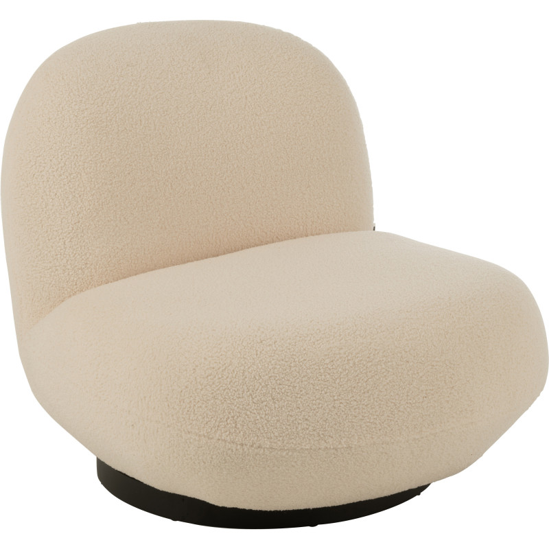 Fauteuil lounge moderne en Tissu Blanc Bouclette Bois de peuplier Noir Neige - 1