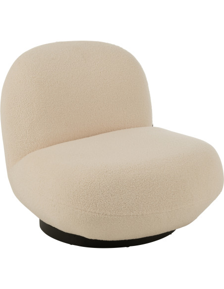 Fauteuil lounge moderne en Tissu Blanc Bouclette Bois de peuplier Noir Neige - 1