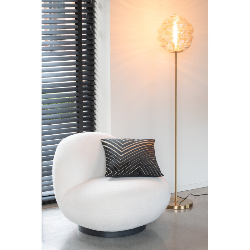 Fauteuil lounge moderne en Tissu Blanc Bouclette Bois de peuplier Noir Neige - 2