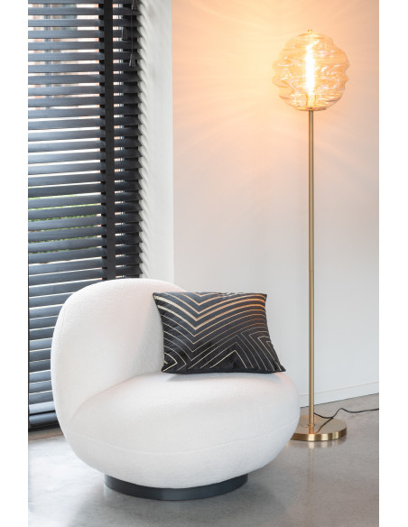Fauteuil lounge moderne en Tissu Blanc Bouclette Bois de peuplier Noir Neige - 2