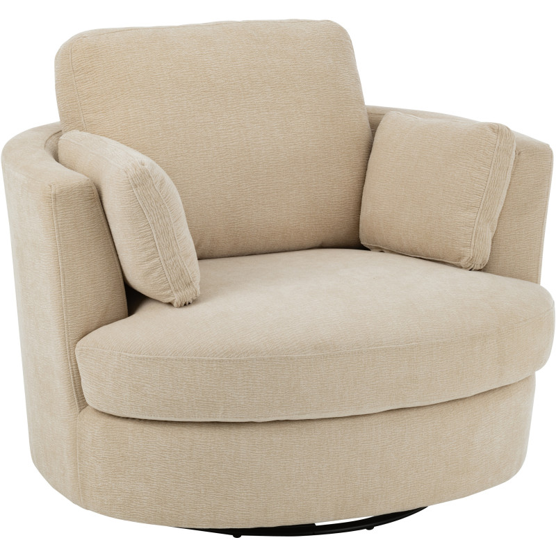 Fauteuil moderne pivotant Rond en Tissu Beige Bois de peuplier Swiv - 1