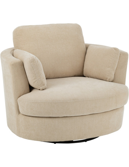 Fauteuil moderne pivotant Rond en Tissu Beige Bois de peuplier Swiv - 1