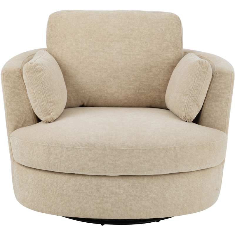 Fauteuil moderne pivotant Rond en Tissu Beige Bois de peuplier Swiv - 2