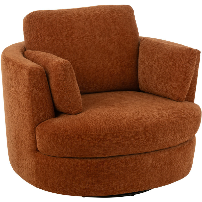 Fauteuil moderne pivotant Rond en Tissu Terracotta Bois de peuplier Swiv - 1