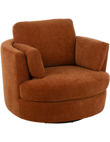 Fauteuil moderne pivotant Rond en Tissu Terracotta Bois de peuplier Swiv - 1