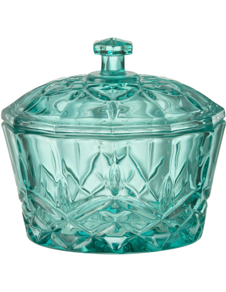 Boite Ronde avec couvercle Mali en Verre Bleu azur - 1