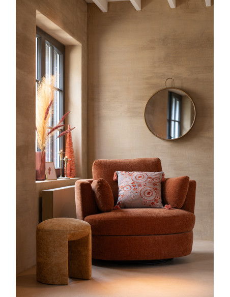 Fauteuil moderne pivotant Rond en Tissu Terracotta Bois de peuplier Swiv - 9