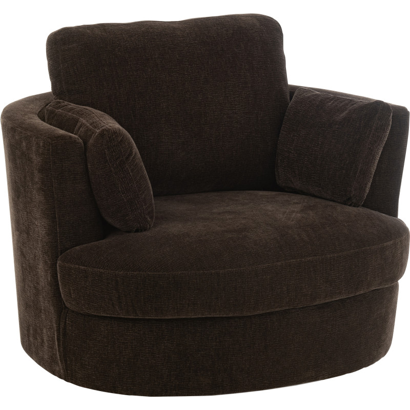 Fauteuil moderne pivotant Rond en Tissu Marron foncé Bois de peuplier Swiv - 1