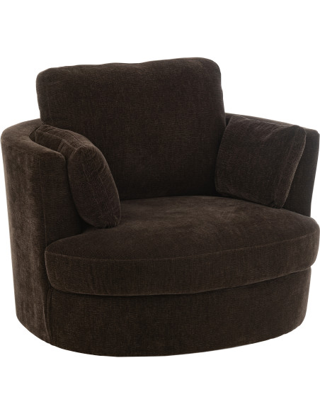 Fauteuil moderne pivotant Rond en Tissu Marron foncé Bois de peuplier Swiv - 1