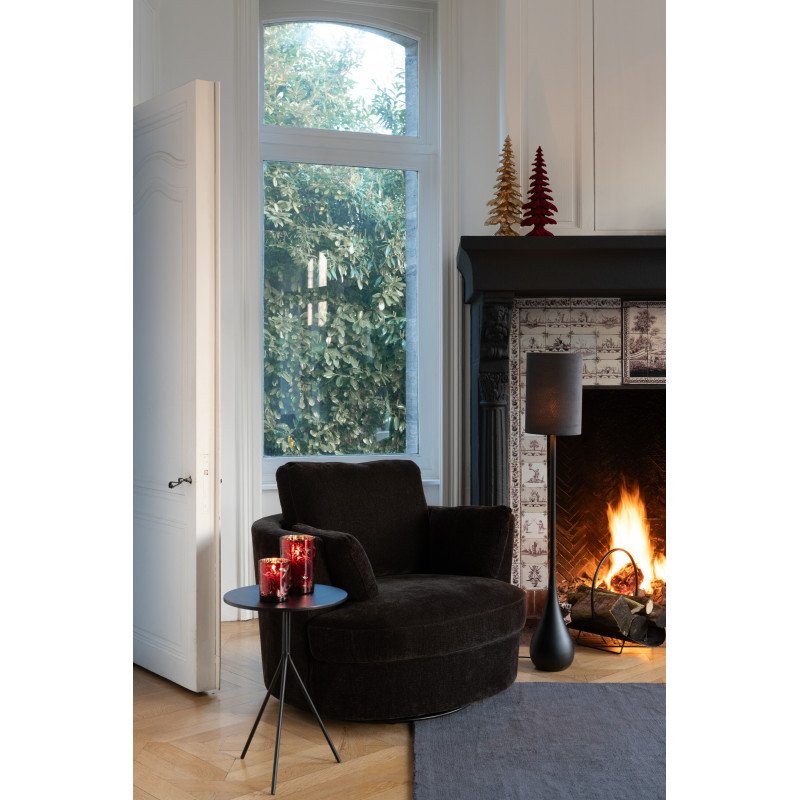 Fauteuil moderne pivotant Rond en Tissu Marron foncé Bois de peuplier Swiv - 2