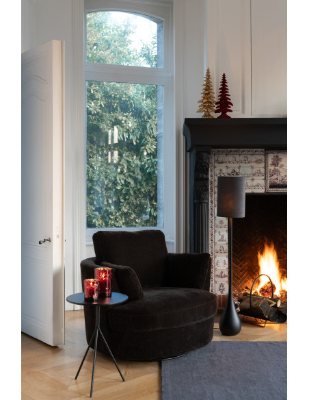 Fauteuil moderne pivotant Rond en Tissu Marron foncé Bois de peuplier Swiv - 2