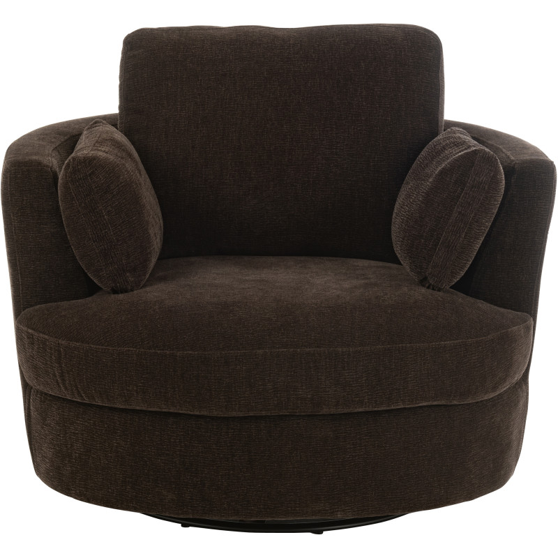 Fauteuil moderne pivotant Rond en Tissu Marron foncé Bois de peuplier Swiv - 3