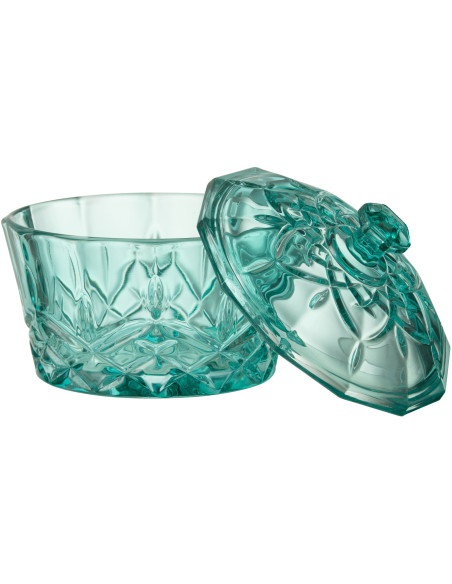 Boite Ronde avec couvercle Mali en Verre Bleu azur - 2