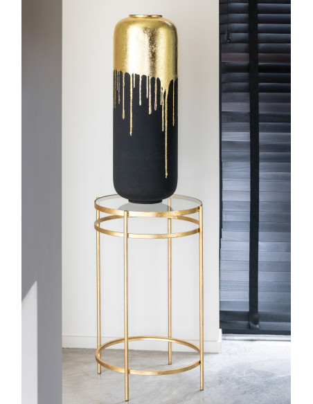 Vase moderne bicolore Cylindrique XXL Hauteur 70 cm en Métal Noir Doré Duo - 2