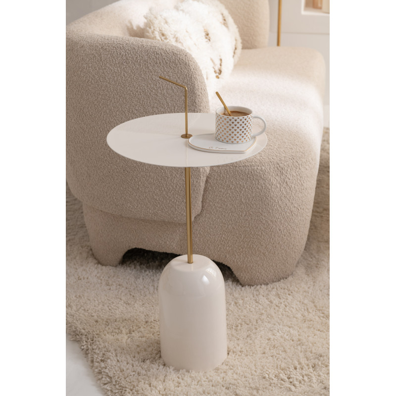 Table d'appoint design Ronde en Métal Blanc Doré Disque - 2