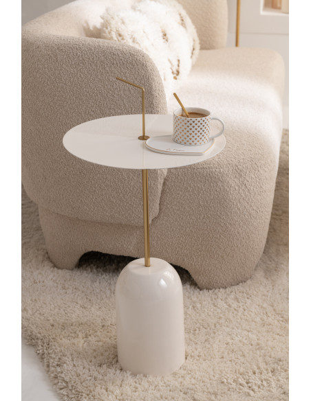 Table d'appoint design Ronde en Métal Blanc Doré Disque - 2
