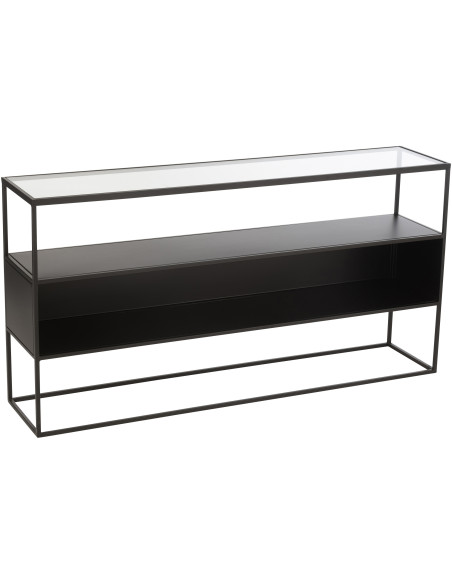 Console moderne Rectangulaire 2 étagères en Métal Noir Verre Transparent Tylora - 1