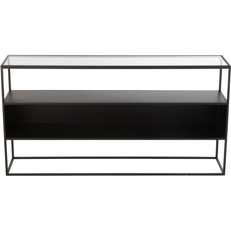 Console moderne Rectangulaire 2 étagères en Métal Noir Verre Transparent Tylora - 3