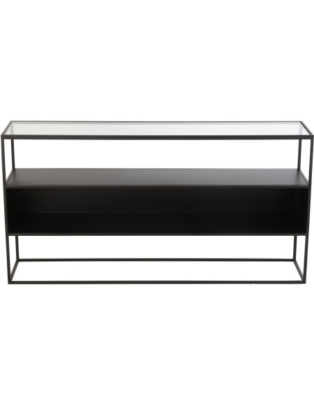 Console moderne Rectangulaire 2 étagères en Métal Noir Verre Transparent Tylora - 3