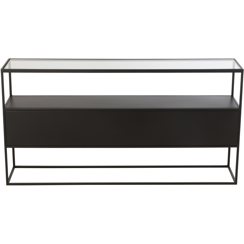 Console moderne Rectangulaire 2 étagères en Métal Noir Verre Transparent Tylora - 5